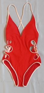 Red and white cutout Aerie one-piece swimsuit